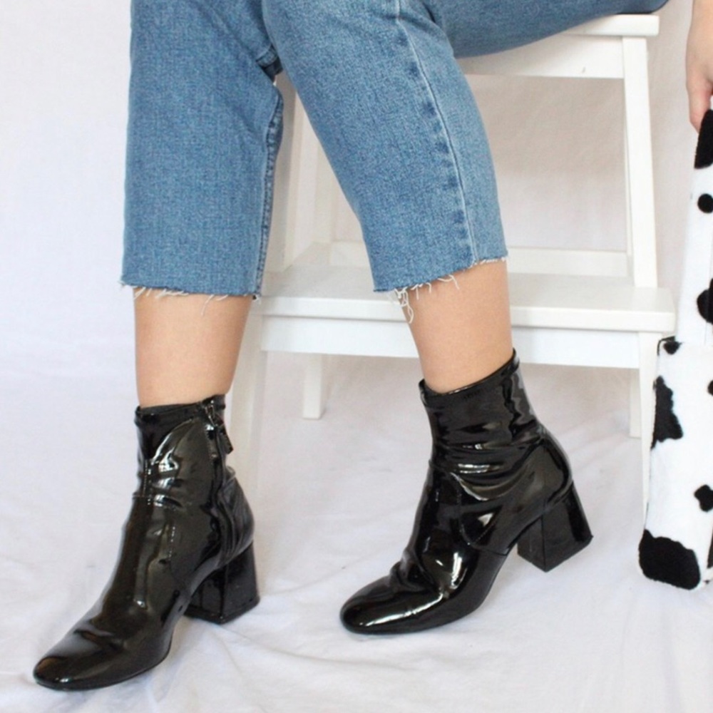 Bershka Vinyl Chunky Heel Boot